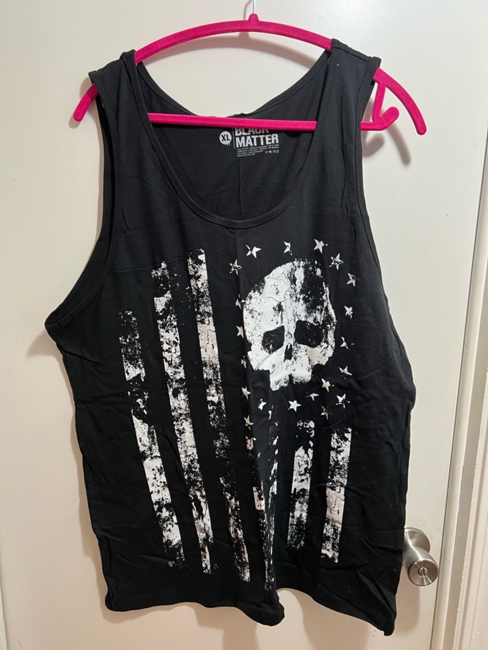 Black Matter Black Tank with Distressed White Skull & Flag Graphic